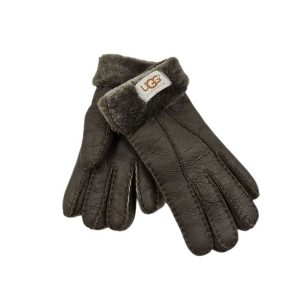 Женские Меховые Перчатки Ugg Шоколадные Кожаные (06)